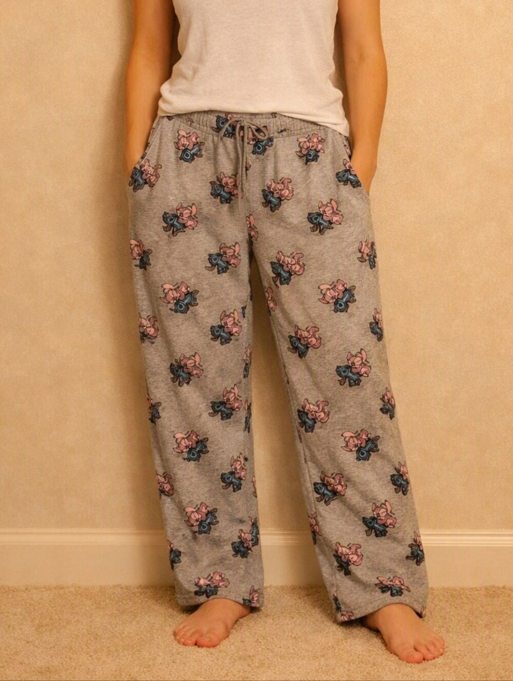 Disney Gray Pajama Pants with Pink & Blue Floral Print
